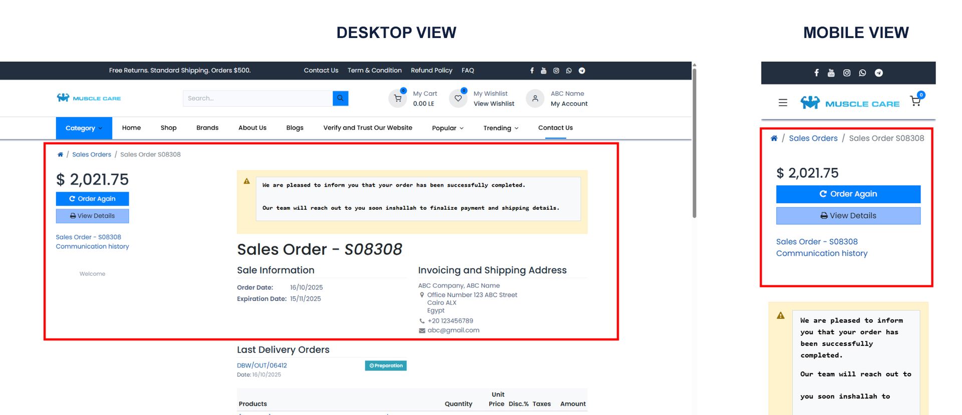 Manage Order
