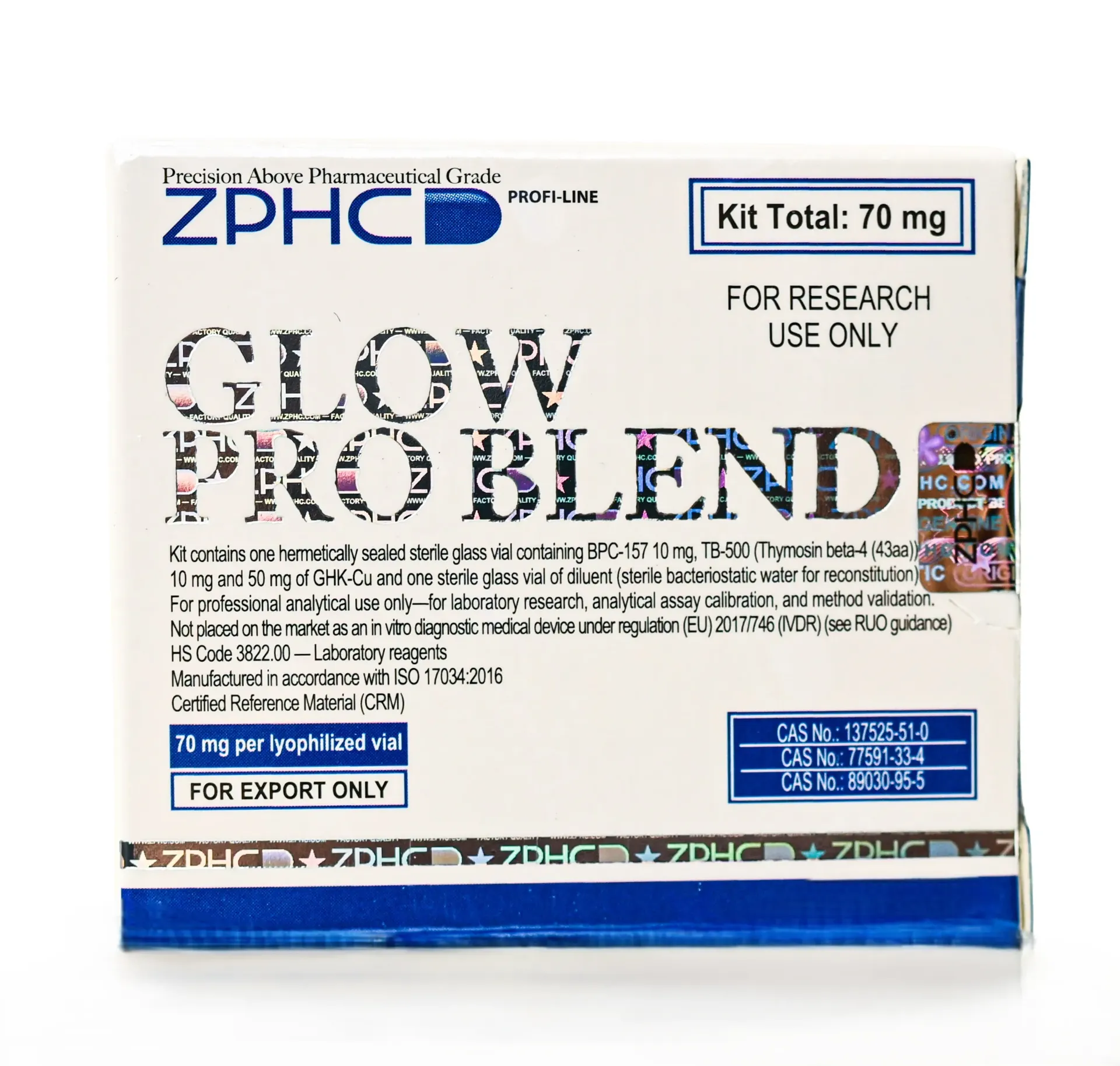 [002070176] GLOW PRO MIX 70 - BPC157 10MG+TB500 10MG + GHK-CU 50MG (2-8 C) - 70 MG / VIAL - 1 VIAL - ZPHC PHARMA